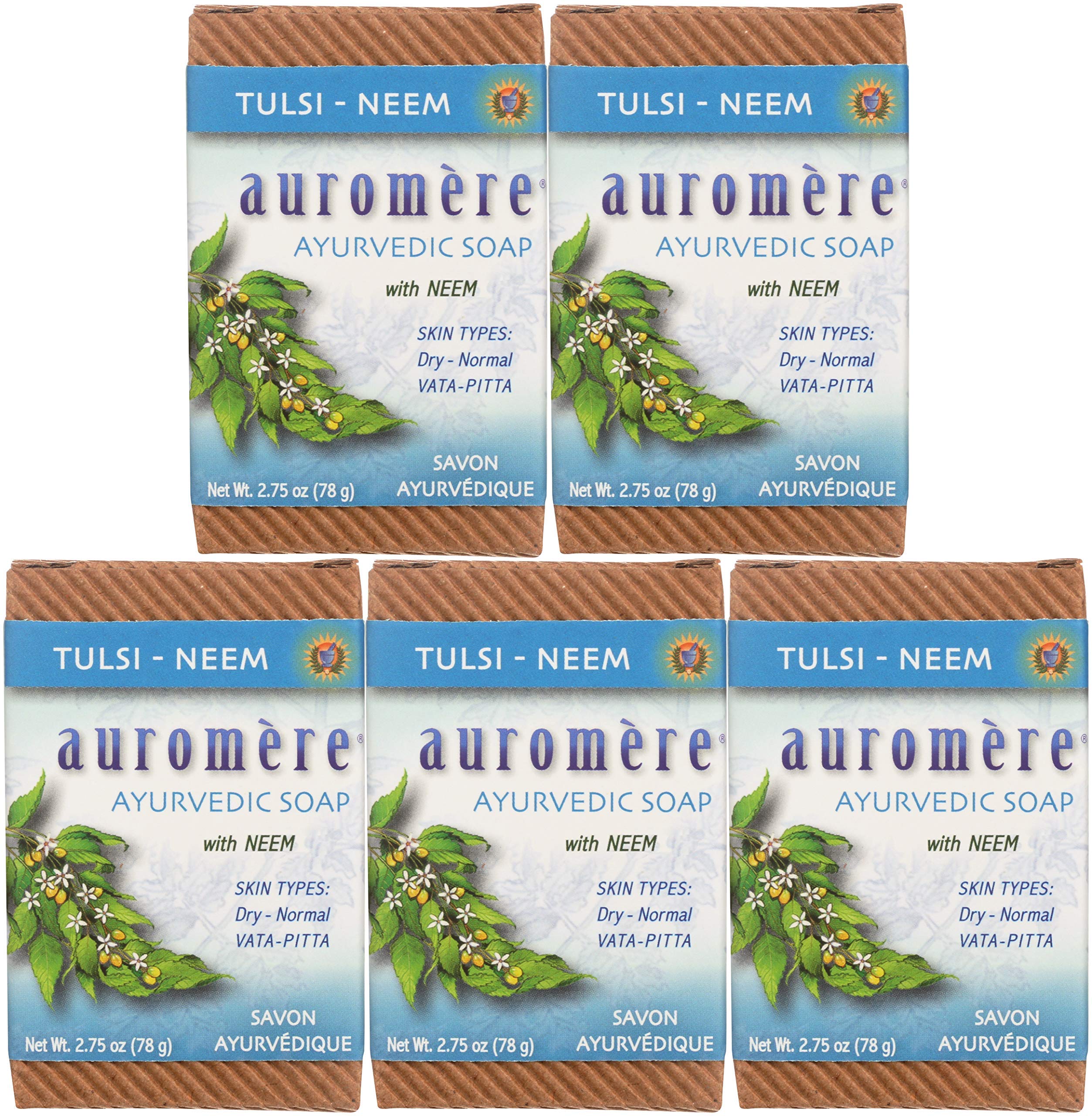 Auromere Ayurvedic Bar Soap Tulsi Neem 2.75 oz (5 Pack)